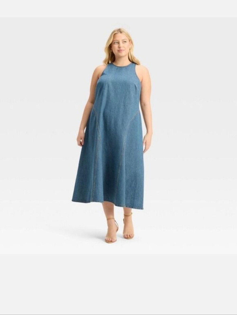 NWT Future Collective Blue Denim Midi Dress - Sleeveless A-Line